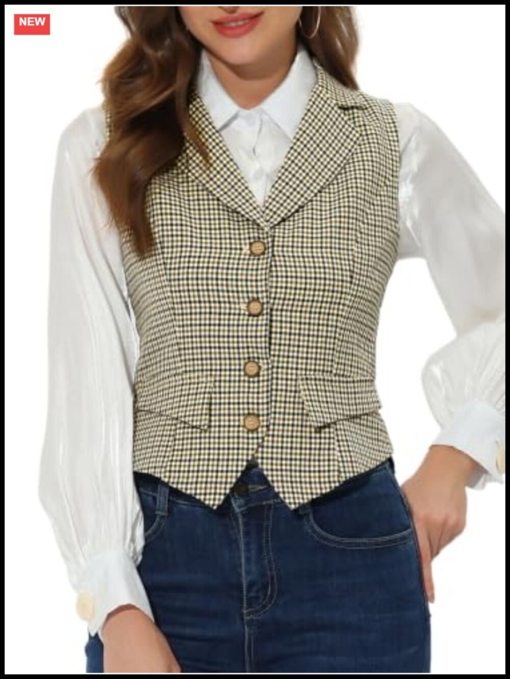 Allegra K Women's Plaid Waistcoat Notched Lapel Fully Lined Business Vest